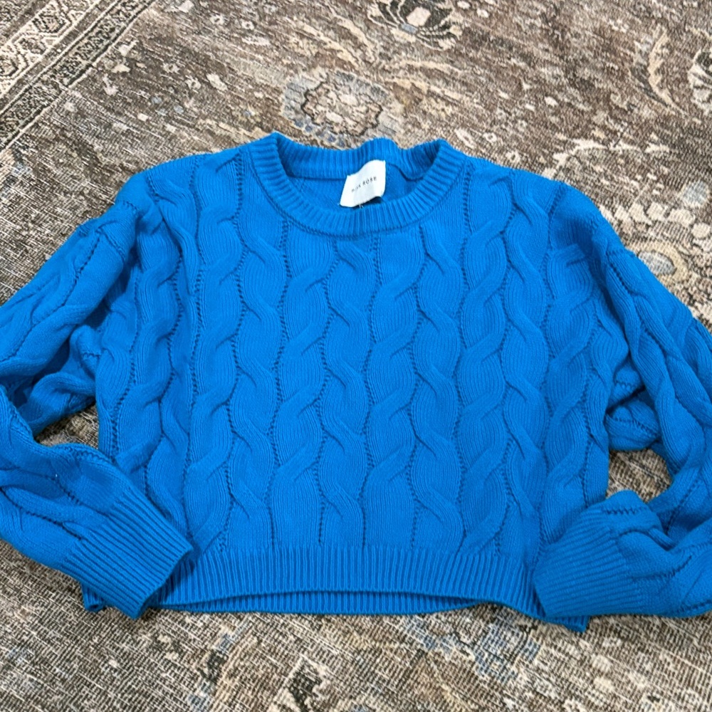 Pink Rose Vibrant Blue Cable Knit Sweater